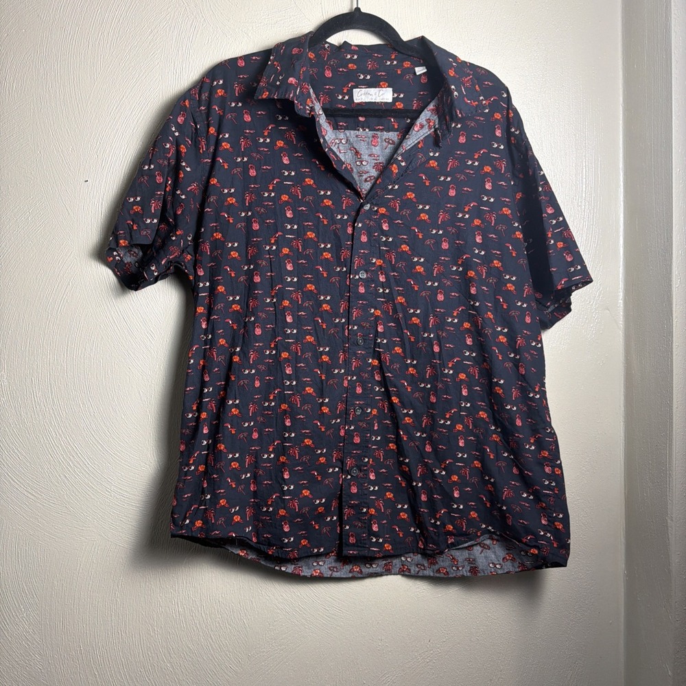Cotton & Co Mens XL Palm Pineapple Button Down Shirt Short Sleeve 100% Cotton